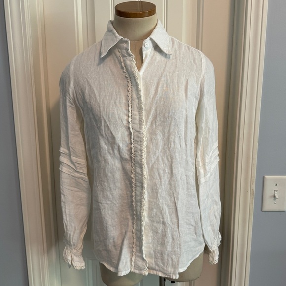 Madison Mathews XS 100% Linen White Button Top Blouse Peasant Boho Cottagecore - Picture 1 of 8